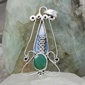 Unique Natural Green Chalcedony & Sterling Silver Pendant